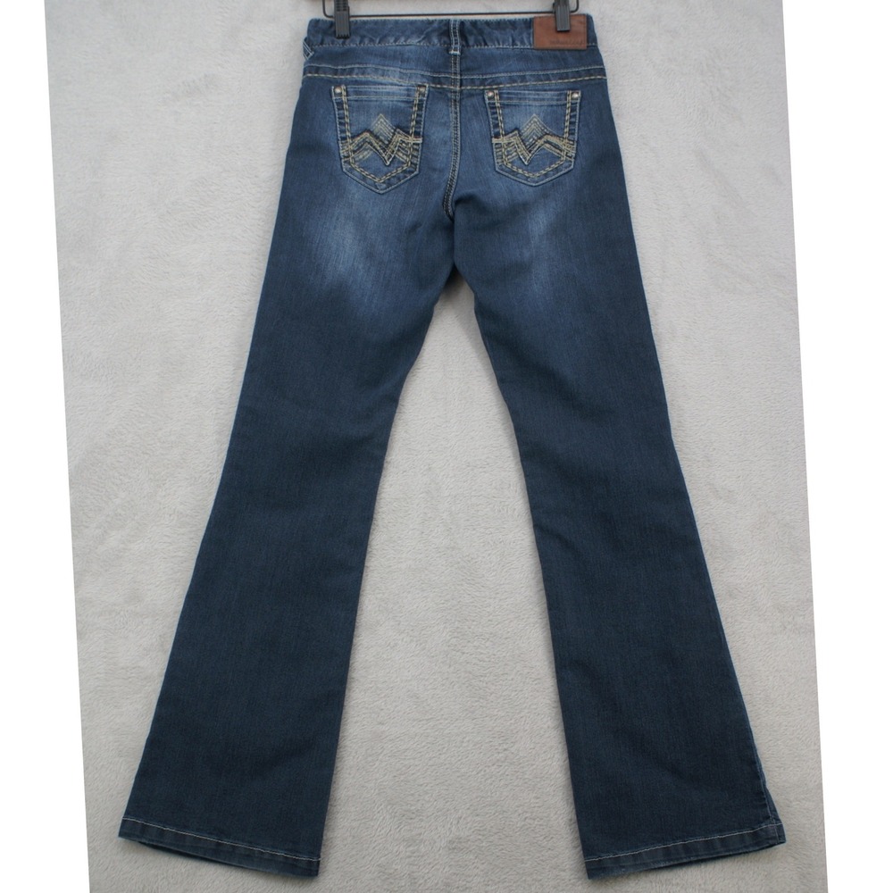 Maurices Womens 1/2 Regular Straight Leg Jeans Dark Wash Embroidered Stretch